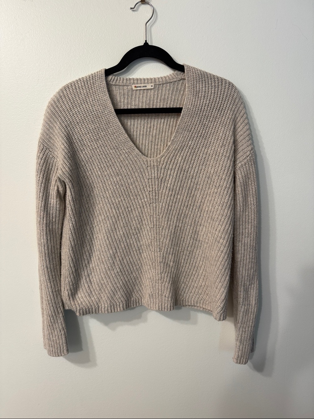 Marine Layer Elisa V-Neck Sweater Oatmeal SZ M